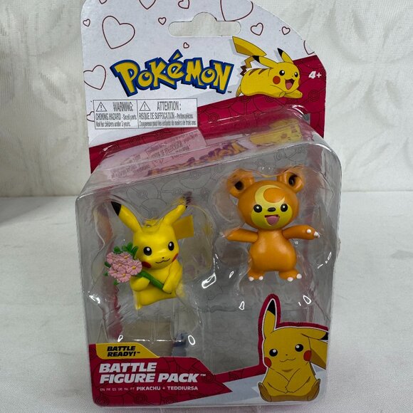 Pokemon Battle Figure 2 Pack Valentine's Pikachu with Flowers & Teddiursa - Picture 1 of 4